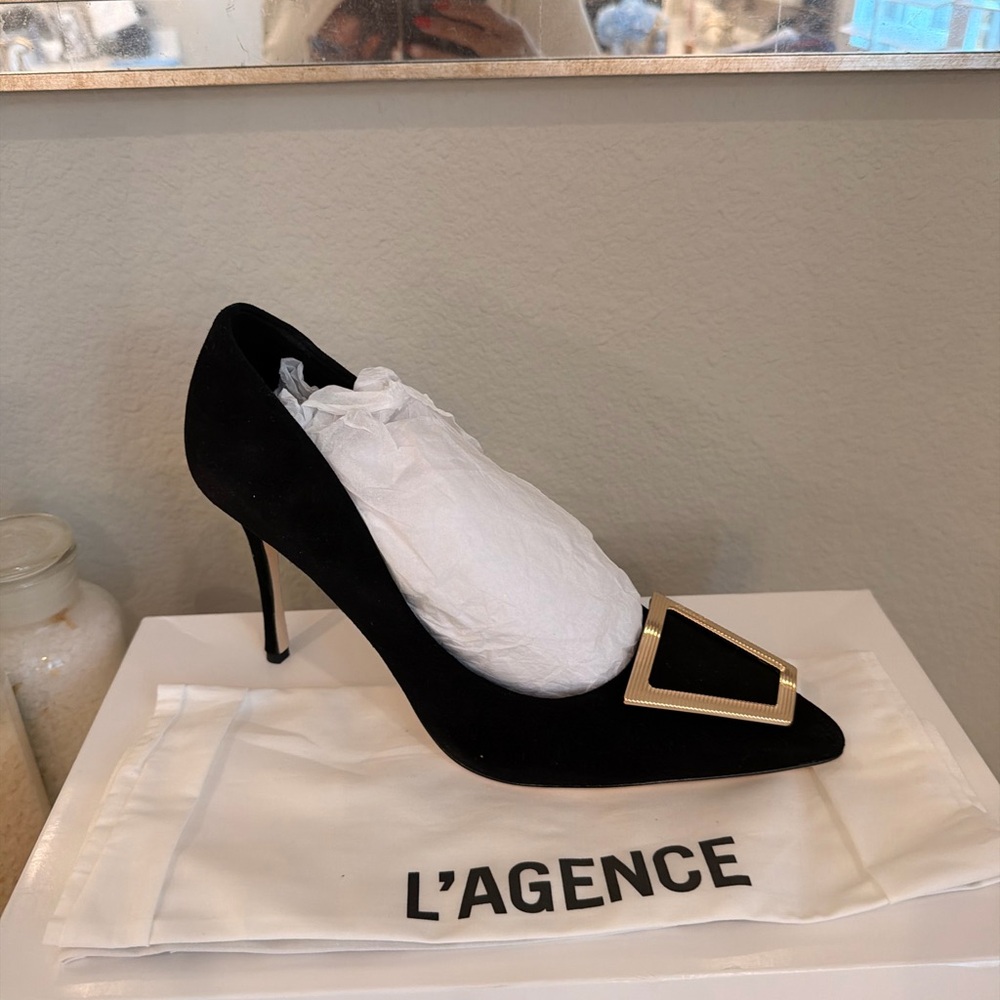L'AGENCE Black Heels with Gold Accent